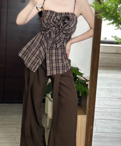 gossip!ロサンゼルス(ゴシップロサンゼルス)の「フロントリボンデザイン チェックキャミソール(キャミソール・レディース・チェック・M/L)」の12枚目の写真