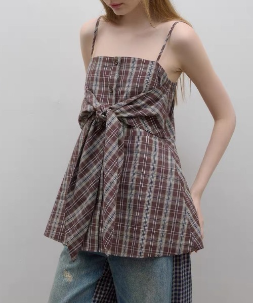 セール】フロントリボンデザイン チェックキャミソール（キャミソール