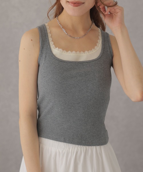 Lace Ladies(レースレディース)の「配色 レース カップ付き リブ タンクトップ(タンクトップ・レディース・ブラック/グレー/ブラウン・FREE)」の2枚目の写真