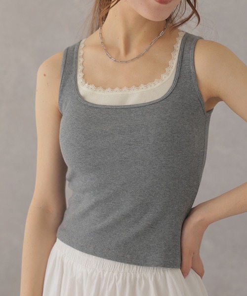 Lace Ladies(レースレディース)の「配色 レース カップ付き リブ タンクトップ(タンクトップ・レディース・ブラック/グレー/ブラウン・FREE)」の9枚目の写真