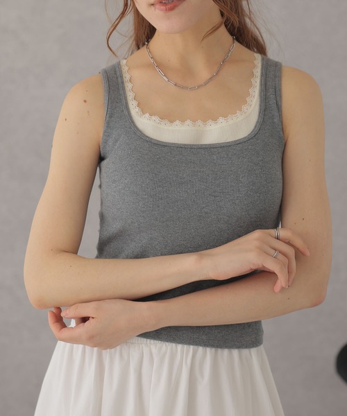 Lace Ladies(レースレディース)の「配色 レース カップ付き リブ タンクトップ(タンクトップ・レディース・ブラック/グレー/ブラウン・FREE)」の10枚目の写真