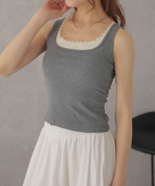 Lace Ladies(レースレディース)の「配色 レース カップ付き リブ タンクトップ(タンクトップ・レディース・ブラック/グレー/ブラウン・FREE)」の11枚目の写真