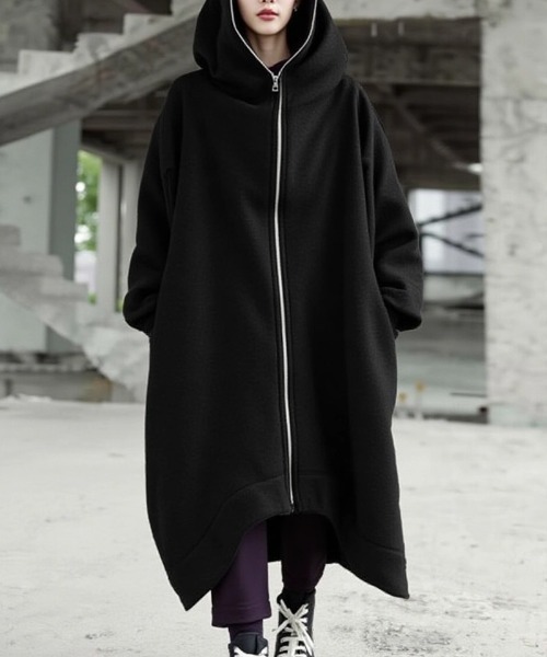 cammie（キャミー）の「ジップトリミングフードロングジャケット（パーカー・レディース・ブラック/グレー・L/M）」の12枚目の写真