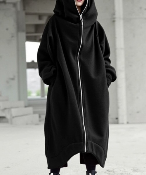 cammie（キャミー）の「ジップトリミングフードロングジャケット（パーカー・レディース・ブラック/グレー・L/M）」の10枚目の写真