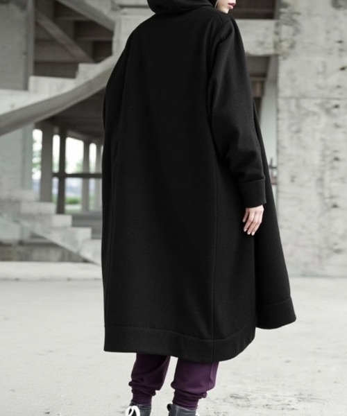 cammie（キャミー）の「ジップトリミングフードロングジャケット（パーカー・レディース・ブラック/グレー・L/M）」の9枚目の写真