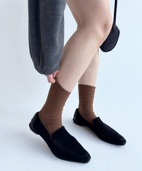 BASERANGE（ベースレンジ）の「【BASERANGE/ベースレンジ】PRE RIB OVERANKLE SOCKS（ソックス/靴下・レディース・ホワイト/ブラウン・FREE）」の9枚目の写真