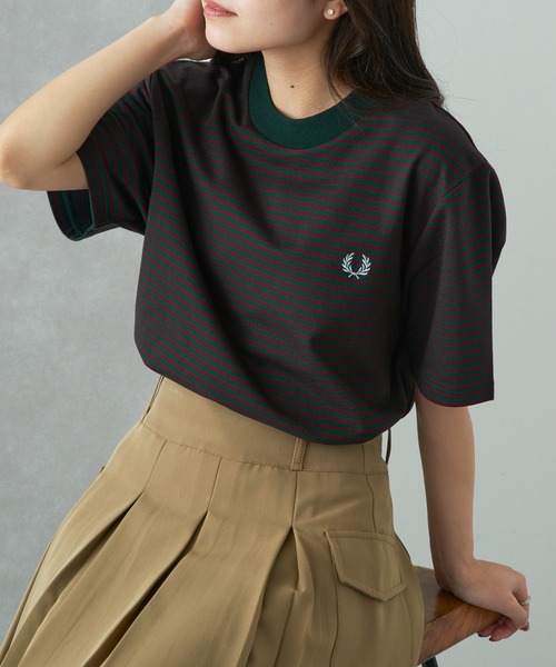 FRED PERRY(フレッドペリー)の「【FRED PERRY】FINE STRIPE HEAVYWEIGHT TSHIRT M6581(Tシャツ/カットソー・メンズ・グリーン/ミント/ブラック/グリーン系その他2・XL/L/M/S)」の1枚目の写真