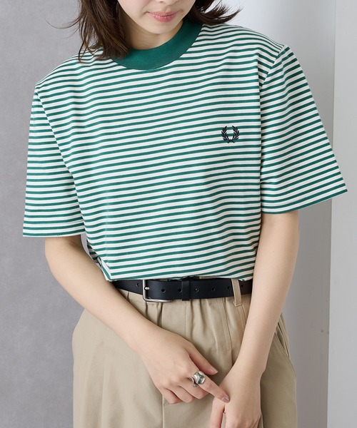 FRED PERRY(フレッドペリー)の「【FRED PERRY】FINE STRIPE HEAVYWEIGHT TSHIRT M6581(Tシャツ/カットソー・メンズ・グリーン/ミント/ブラック/グリーン系その他2・XL/L/M/S)」の5枚目の写真
