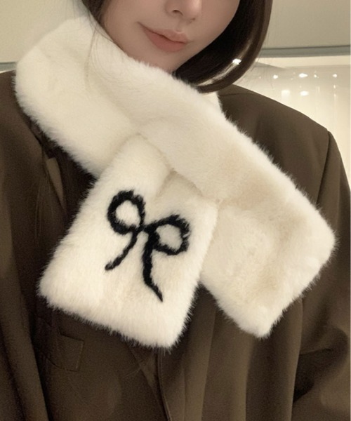 セール】リボン フェイク ファーティペット（マフラー）｜kirakiraShop