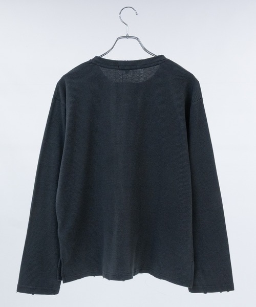 JOHN'S CLOSET(ジョンズクローゼット)の「【31】クロス刺繍 ダメージワッフル ロンT(Tシャツ/カットソー・メンズ・ブラック/グレー/チャコールグレー・MEDIUM/LARGE)」の4枚目の写真