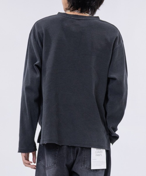 JOHN'S CLOSET(ジョンズクローゼット)の「【31】クロス刺繍 ダメージワッフル ロンT(Tシャツ/カットソー・メンズ・ブラック/グレー/チャコールグレー・MEDIUM/LARGE)」の9枚目の写真