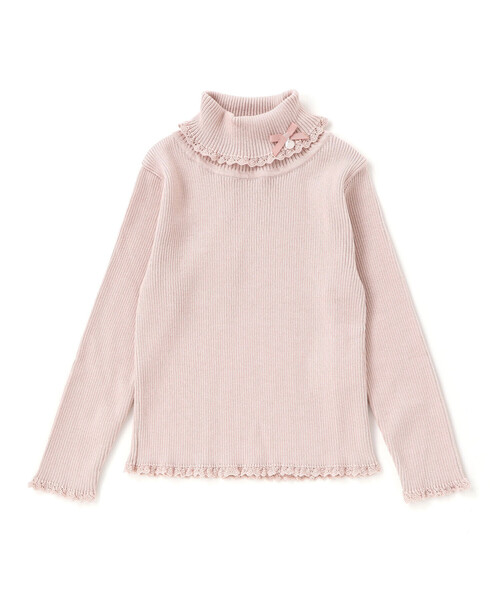 Tartine et Chocolat(タルティーヌエショコラ)の「【日本製】ソフトコットンリボンタートルネックセーター(80~140cm)(ニット/セーター・キッズ・グレー/オフホワイト/ピンク・110cm/100cm/120cm/130cm)」の1枚目の写真