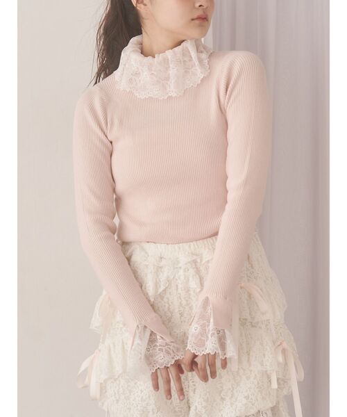 merry jenny（メリージェニー）の「レースリブニット（ニット/セーター・レディース・ピンク/アイボリー/ブラック/グレー・FREE）」の4枚目の写真