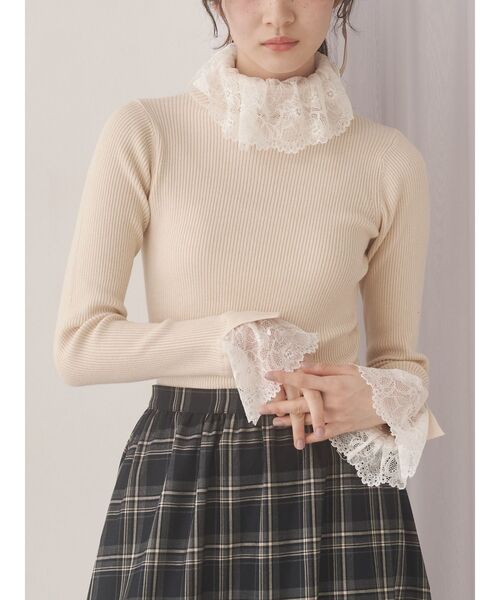 merry jenny（メリージェニー）の「レースリブニット（ニット/セーター・レディース・ピンク/アイボリー/ブラック/グレー・FREE）」の2枚目の写真