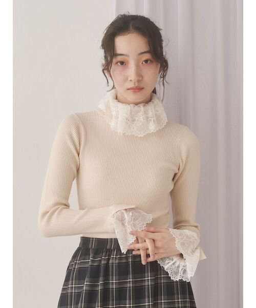 merry jenny（メリージェニー）の「レースリブニット（ニット/セーター・レディース・ピンク/アイボリー/ブラック/グレー・FREE）」の5枚目の写真