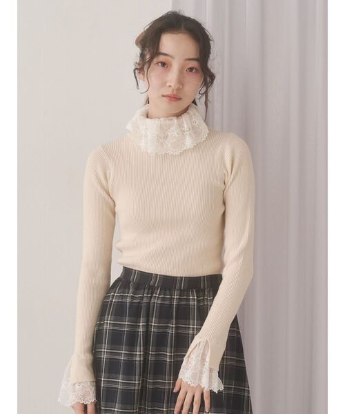 merry jenny（メリージェニー）の「レースリブニット（ニット/セーター・レディース・ピンク/アイボリー/ブラック/グレー・FREE）」の6枚目の写真