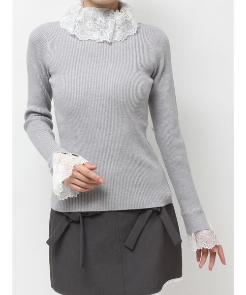 merry jenny(メリージェニー)の「レースリブニット(ニット/セーター・レディース・ピンク/アイボリー/ブラック/グレー・FREE)」の2枚目の写真