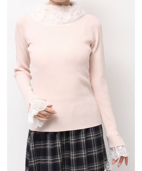 merry jenny(メリージェニー)の「レースリブニット(ニット/セーター・レディース・ピンク/アイボリー/ブラック/グレー・FREE)」の4枚目の写真