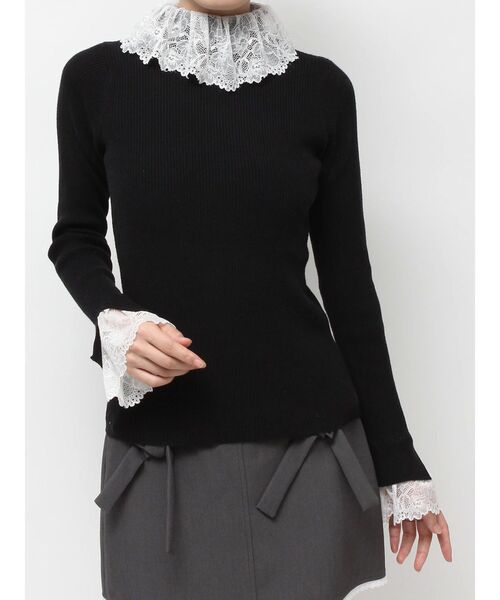 merry jenny(メリージェニー)の「レースリブニット(ニット/セーター・レディース・ピンク/アイボリー/ブラック/グレー・FREE)」の1枚目の写真