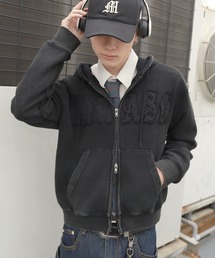 SPINNS | 短丈ダブルジップパーカー/パッチワークロゴ/リアルツリー/ショート丈(パーカー)