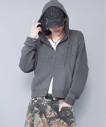 SPINNS（スピンズ）の「【内田金吾くん着用】短丈ダブルジップパーカー/パッチワークロゴ/アソート（ピグメント加工・リアルツリー）（パーカー）」