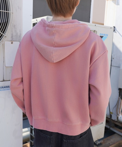 短丈ダブルジップパーカー/パッチワークロゴ/リアルツリー/ショート丈