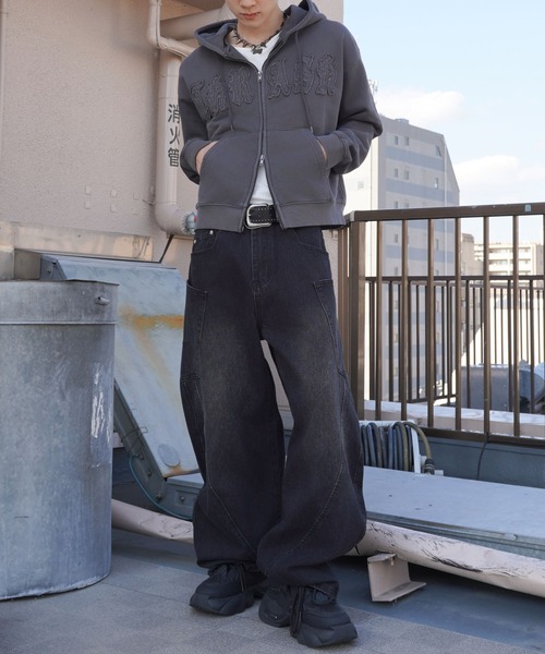 Envy2015モデル 短丈ダブルジップパーカー/パッチワークロゴ/リアルツリー/ショート丈