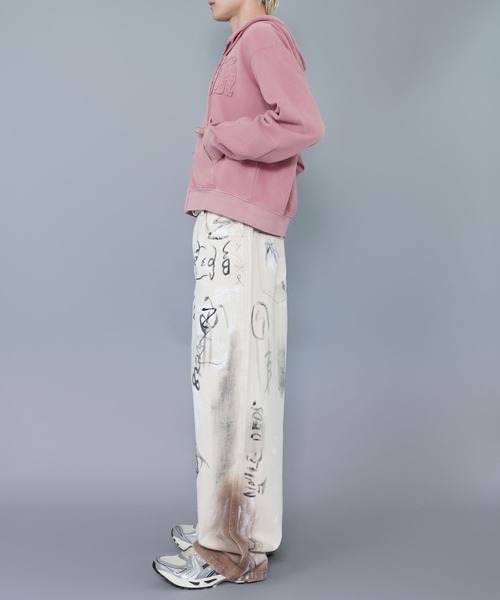 短丈ダブルジップパーカー/パッチワークロゴ/リアルツリー