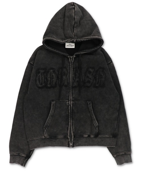 短丈ダブルジップパーカー/パッチワークロゴ/リアルツリー/ショート丈