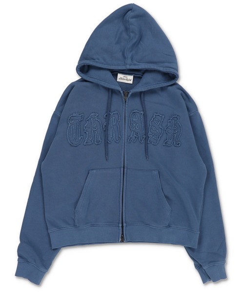 短丈ダブルジップパーカー/パッチワークロゴ/リアルツリー/ショート丈