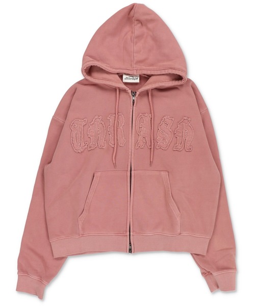 短丈ダブルジップパーカー/パッチワークロゴ/リアルツリー/ショート丈