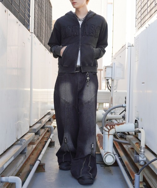 専用様 短丈ダブルジップパーカー/パッチワークロゴ/リアルツリー