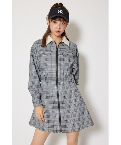 【新品未使用タグ付き】グレンチェックドロストワンピース　rienda golf RIENDA GOLF】グレンチェックドロストワンピース 秋服 冬服