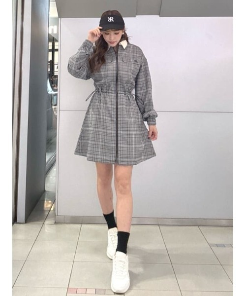 セール】【RIENDA GOLF】グレンチェックドロストワンピース 秋服 冬服
