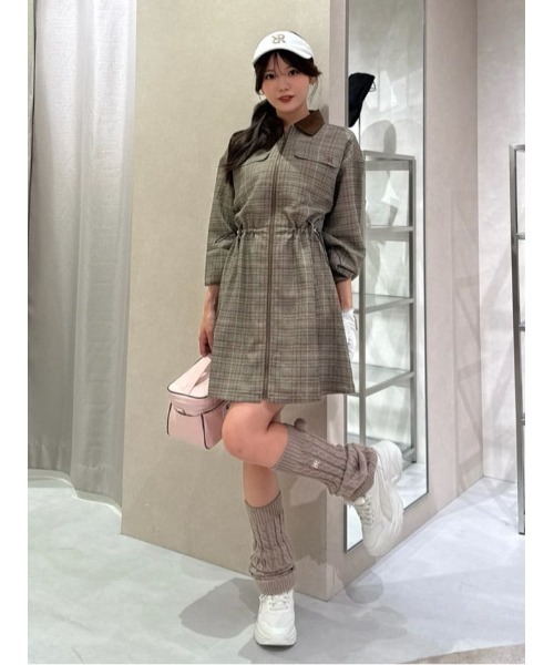 セール】【RIENDA GOLF】グレンチェックドロストワンピース 秋服 冬服