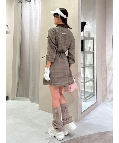セール】【RIENDA GOLF】グレンチェックドロストワンピース 秋服 冬服