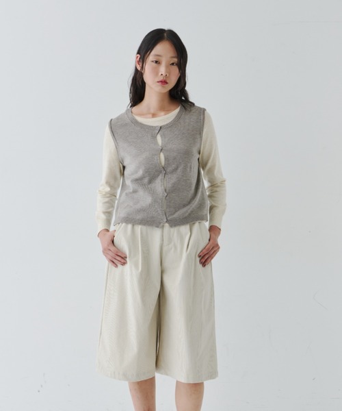 Layered Button Knit TOP / レイヤードボタンニットトップス（Tシャツ