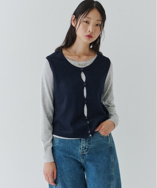 Layered Button Knit TOP / レイヤードボタンニットトップス（Tシャツ