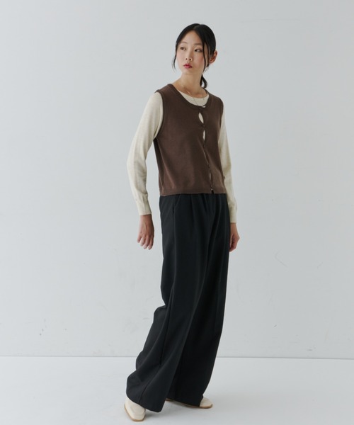 Layered Button Knit TOP / レイヤードボタンニットトップス（Tシャツ