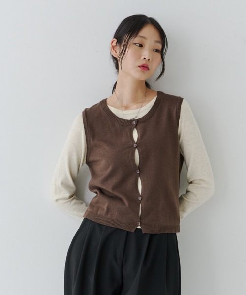 当日発送　S button layered knit tops Layered Button Knit TOP / レイヤードボタンニットトップス（Tシャツ