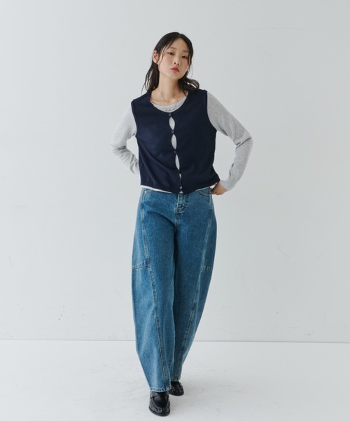 Layered Button Knit TOP / レイヤードボタンニットトップス（Tシャツ