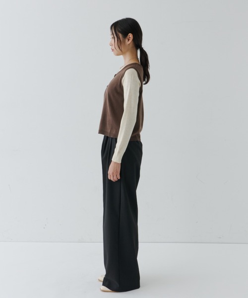 Layered Button Knit TOP / レイヤードボタンニットトップス（Tシャツ