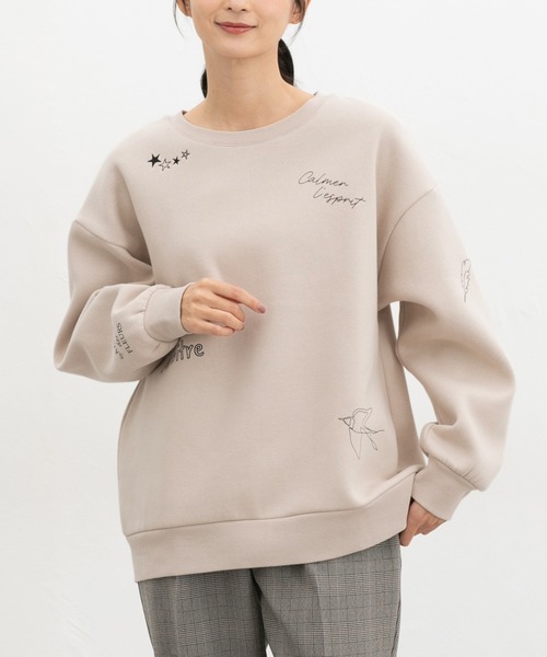 Honeys(ハニーズ)の「【ハニぽか】裏起毛ゆるロゴトップス(スウェット・レディース・ラベンダー/スミクロ/杢グレー/アイボリー/ベージュ・L/M/S/LL)」の4枚目の写真
