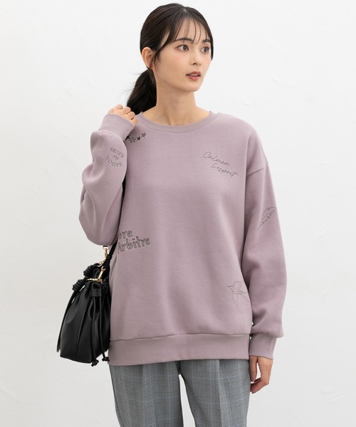 Honeys(ハニーズ)の「【ハニぽか】裏起毛ゆるロゴトップス(スウェット・レディース・ラベンダー/スミクロ/杢グレー/アイボリー/ベージュ・L/M/S/LL)」の14枚目の写真