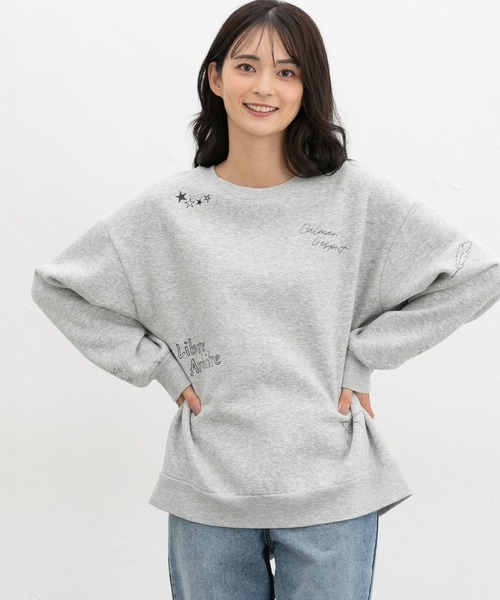 Honeys(ハニーズ)の「【ハニぽか】裏起毛ゆるロゴトップス(スウェット・レディース・ラベンダー/スミクロ/杢グレー/アイボリー/ベージュ・L/M/S/LL)」の16枚目の写真