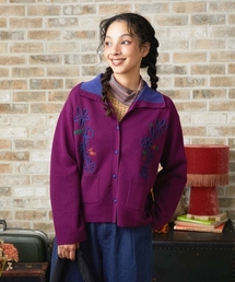 45R★ふわふわウールのお花カーディガン★パープル 45R☆ふわふわウールのお花カーディガン☆パープル カーディガン