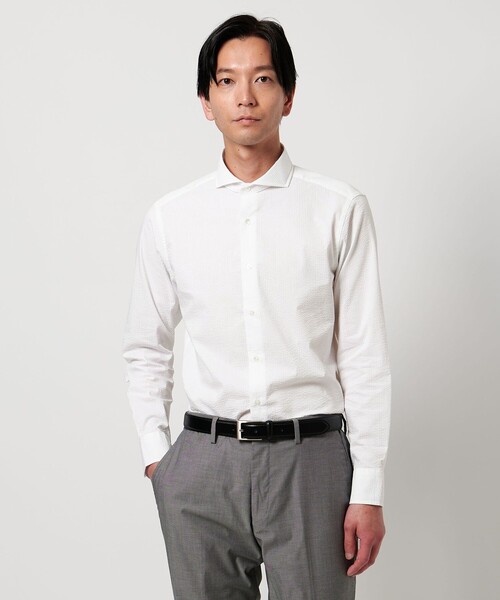 A DAY IN THE LIFE UNITED ARROWS(アデイインザライフユナイテッドアローズ)の「サッカー カッタウェイカラーシャツ‐吸水速乾‐<A DAY IN THE LIFE>(シャツ/ブラウス・メンズ・ネイビー/ホワイト/その他1/ロイヤルブルー・L/S/M/XL)」の1枚目の写真