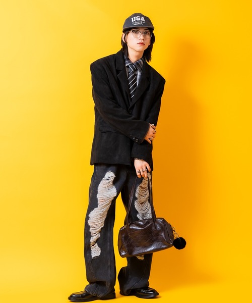 a.p.o.v.(エーピーオービー)の「a.p.o.v. スーパーダメージ立体裁断ワイドデニムパンツ(デニムパンツ・メンズ・ネイビー/ブラック・ONESIZE)」の7枚目の写真