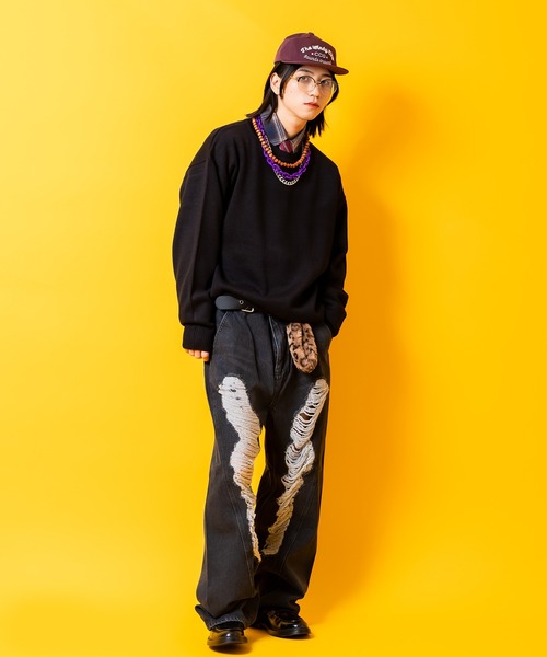 a.p.o.v.(エーピーオービー)の「a.p.o.v. スーパーダメージ立体裁断ワイドデニムパンツ(デニムパンツ・メンズ・ネイビー/ブラック・ONESIZE)」の8枚目の写真