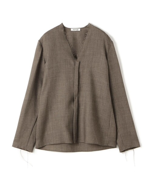 EDITION(エディション)の「ウールビエラ Vネックシャツ(シャツ/ブラウス・レディース・ブラウン/チャコールグレー・36/34)」の2枚目の写真